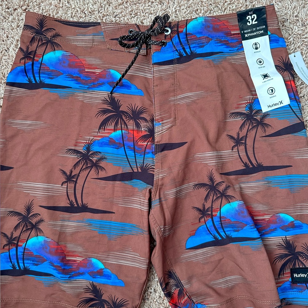 Hurley Tropical Print Board Shorts in Brown and Blue